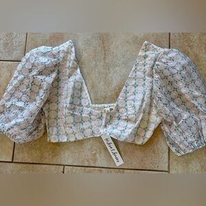 For Love & Lemons Floral Eyelet Embroidered Crop Top NWT L
